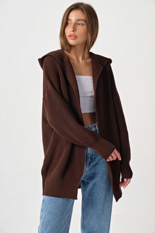 Chocolate Hooded Knitted Cardigan