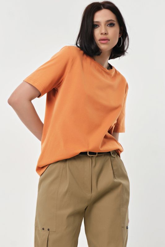 Spicy pumpkin cotton straight silhouette T-shirt