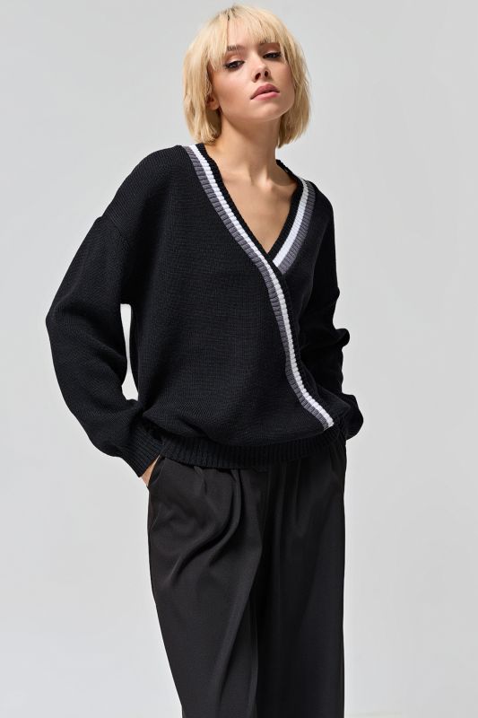 Pullover knitted over-size pullover with dropped shoulder made of cotton melange black