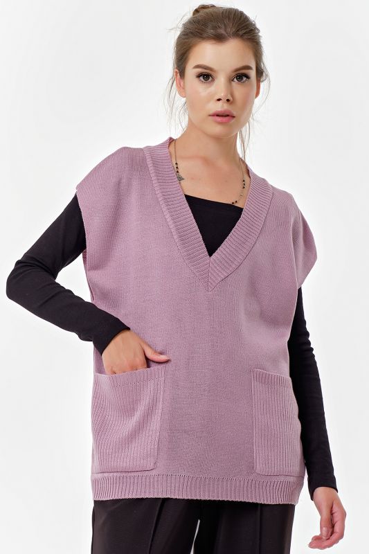 V-neck knitted over-size vest lilac