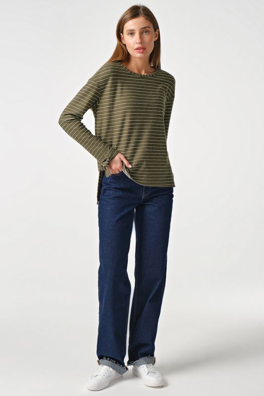 Light cotton sweater with stripes on green