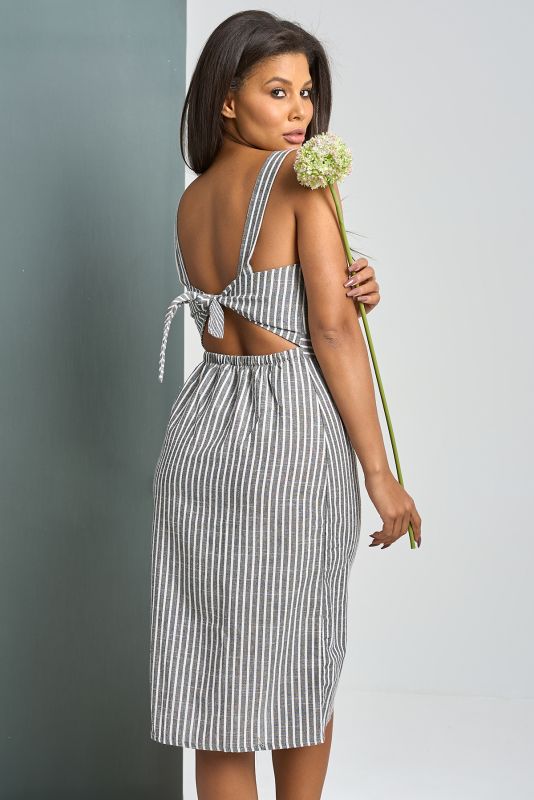 Button front open-back striped sundress on gray