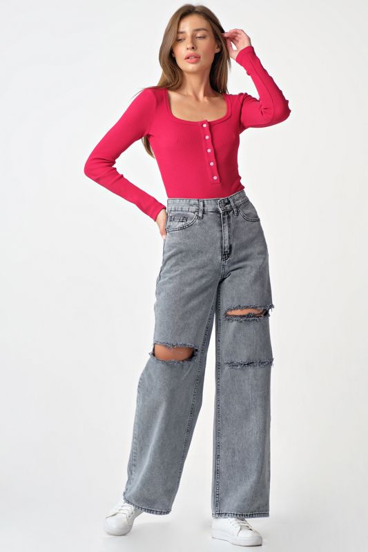 Long-sleeve knitted body with long sleeve raspberry