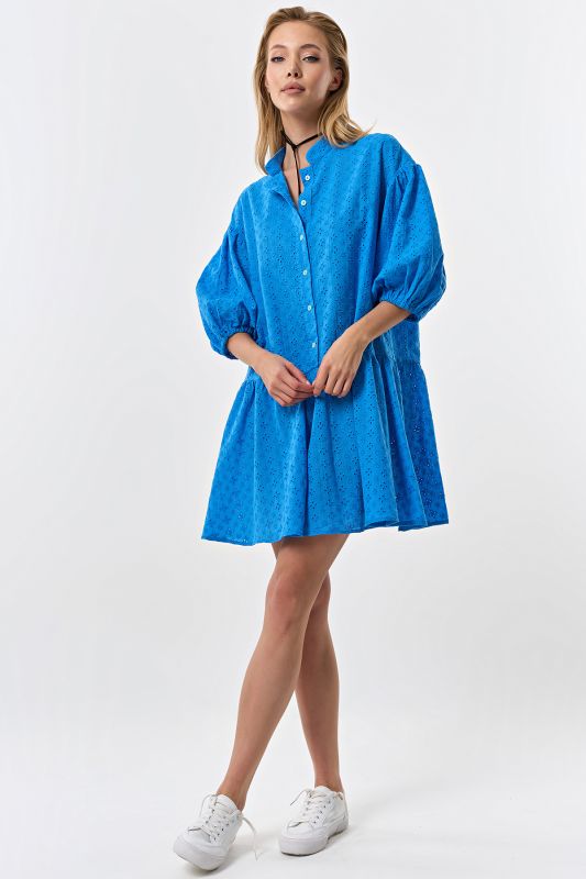 Cotton loose lace summer dress blue