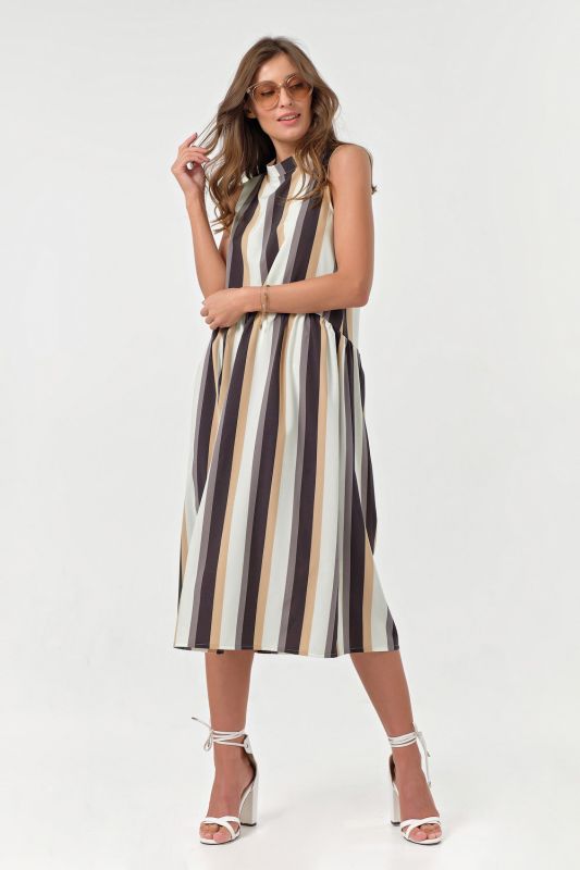 Brown striped loose midi summer dress