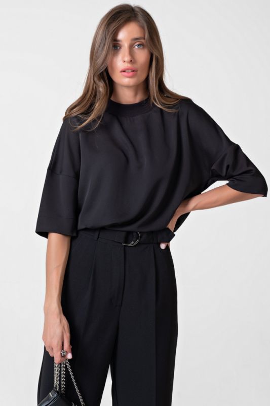 Straight office blouse with wide sleeve black