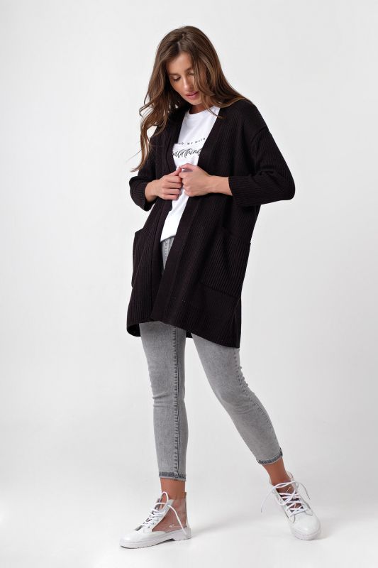 Knitted short cardigan with pockets black