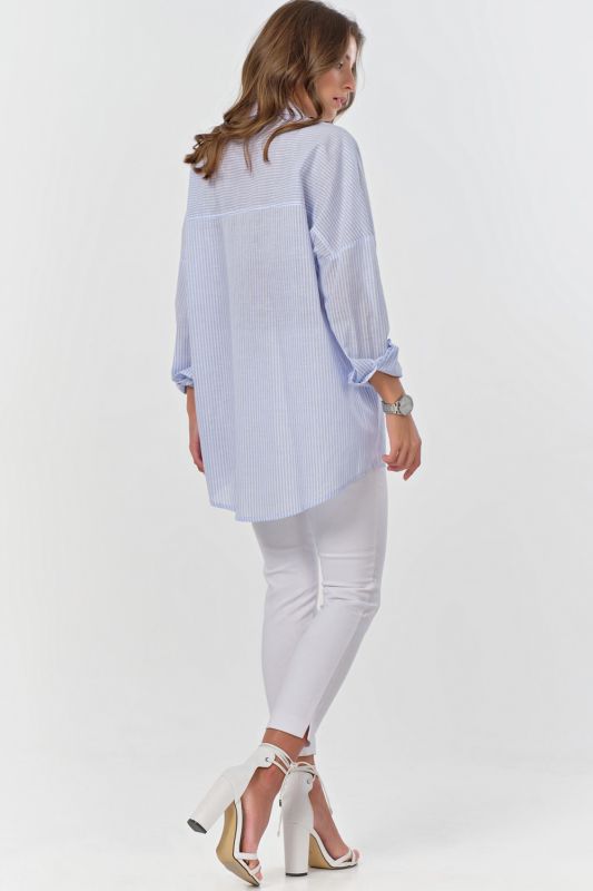 Striped cotton long sleeve oversize shirt on blue