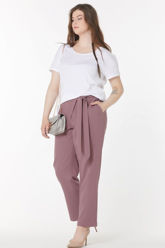 Straight summer pants in big sizes lilac