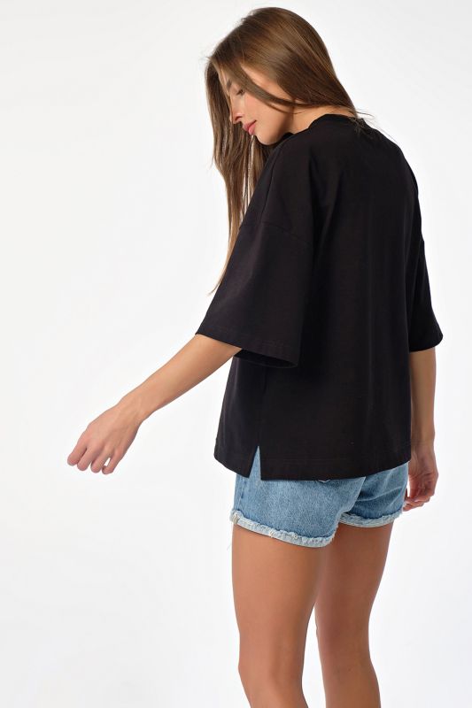 Oversize T-shirt with cotton lettering black