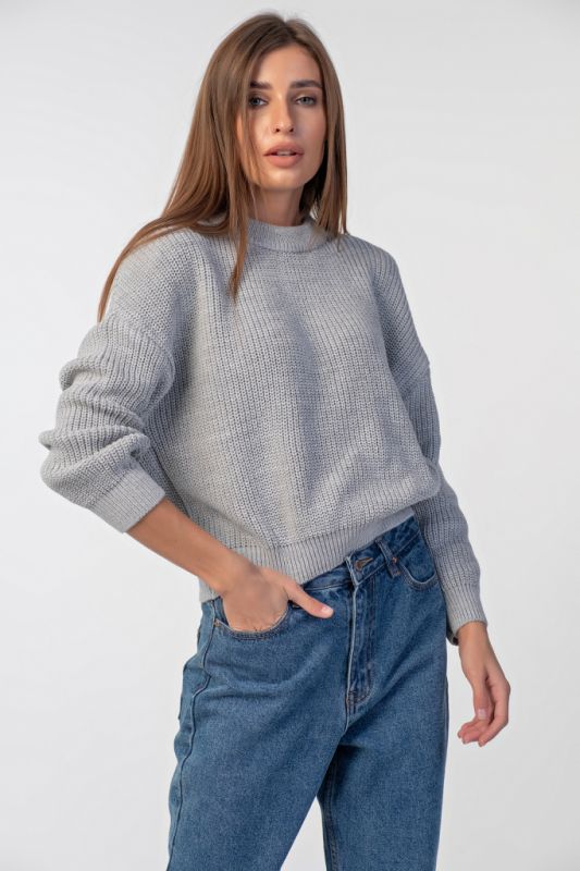 Grey melange cotton over-size knitted sweater