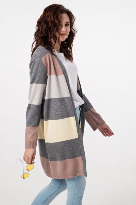 Cardigan knitted long striped cardigan gray