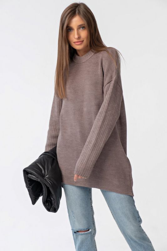 Long Asymmetrical Knitted Asymmetrical Walnut Jumper