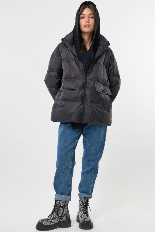 Down jacket with detachable knitted hood black