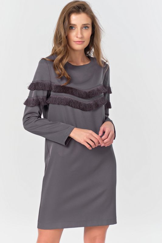 Straight dress with fringe gray