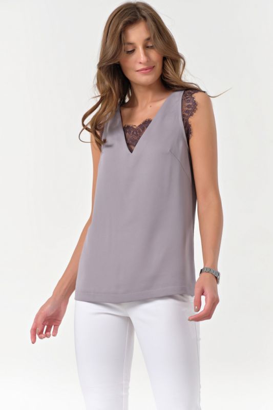 Basic straight top with lace gray