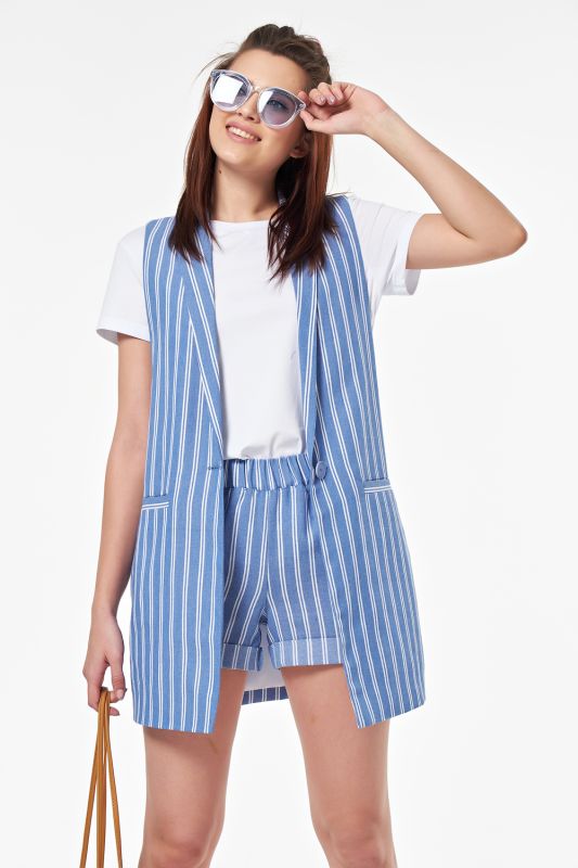 Summer shorts with cotton striped elastic band on blue