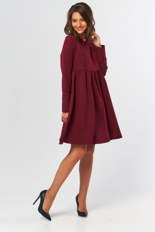 Casual loose long sleeve dress in wine