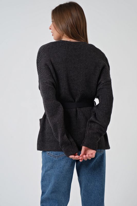 Warm knitted cardigan over-size gray melange