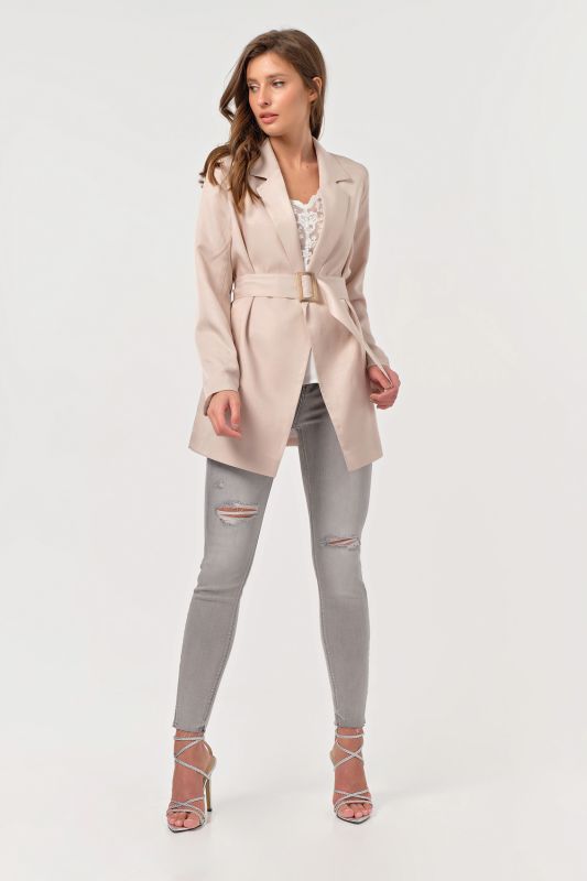 Straight summer jacket with belt beige