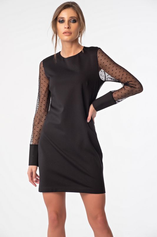 Short evening dress with transparent sleeves black