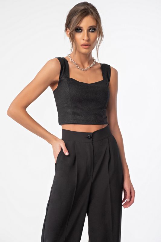 Strappy knit evening cropped top black