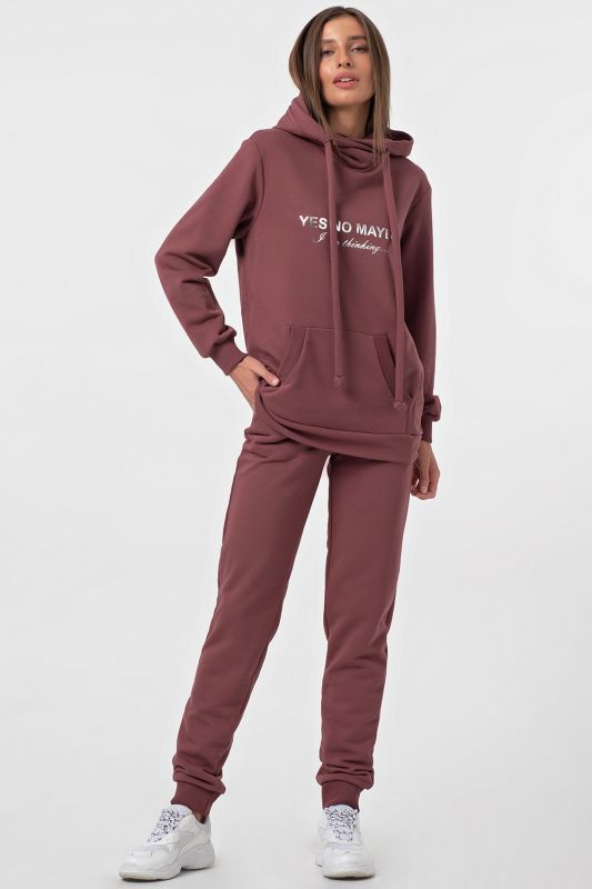 Sport trouser suit with hoodie made of jersey lingonberry