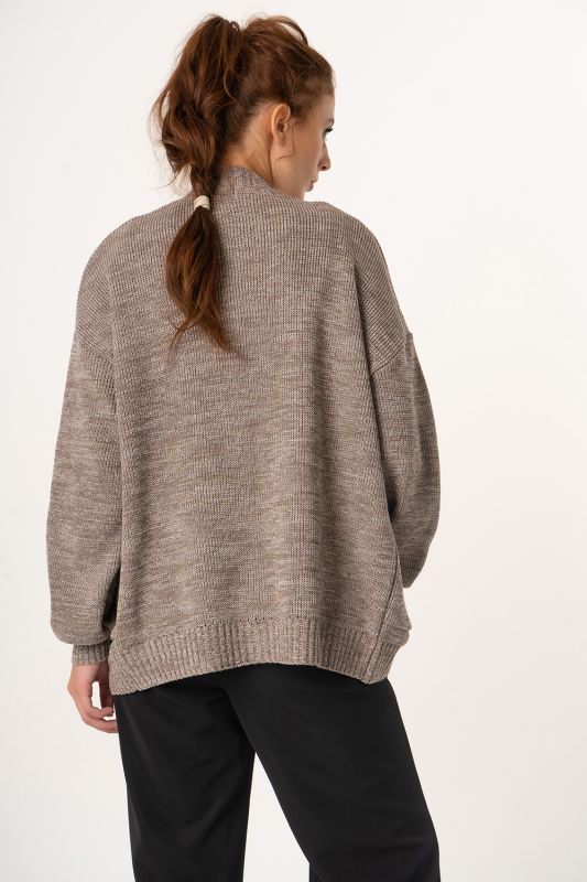 Bulky cardigan with wool melange brown