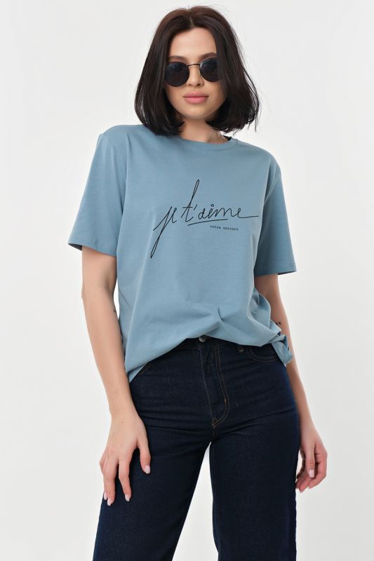 Cotton blue smock print T-shirt