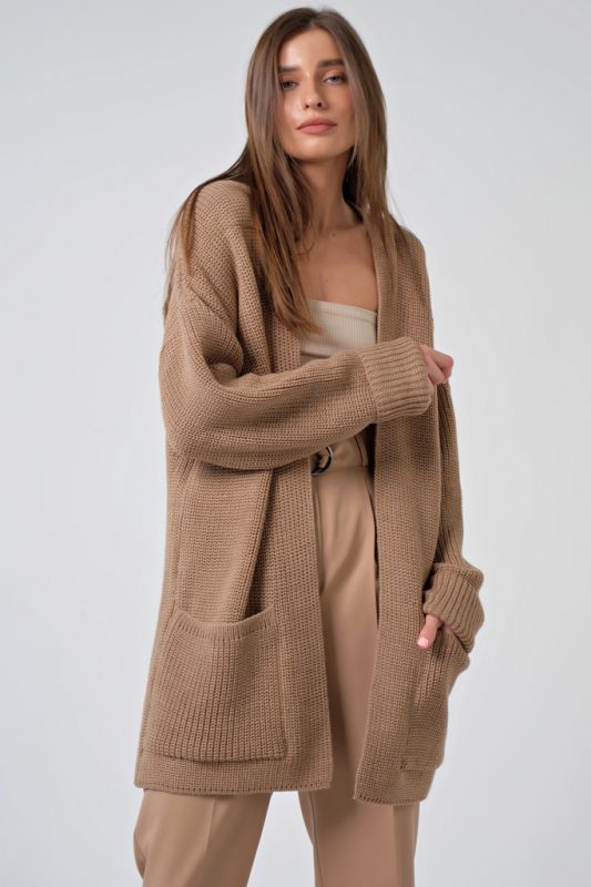 Cardigan knitted long over-size cardigan without clasp beige