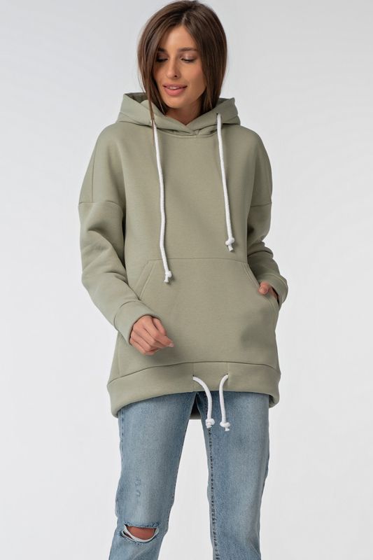 Warm over-size hooded hoodie in green futher