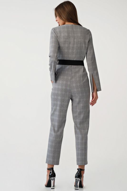 Trouser overalls with a flap in plaid gray