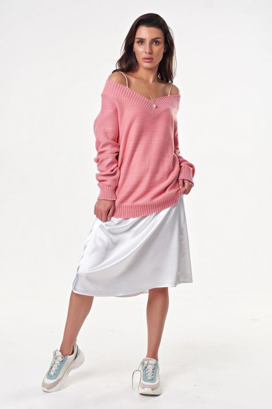 Knitted sweater with v-neck pink melange