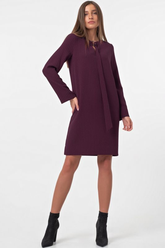 Casual straight dress with stripes on wine