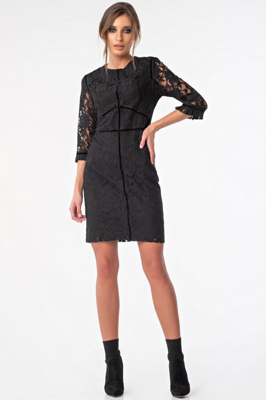 Dress lace fitted short dress with sleeves black