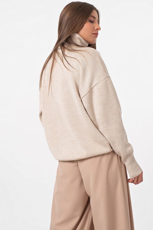 Beige High Neck Knitted Oversize Jumper