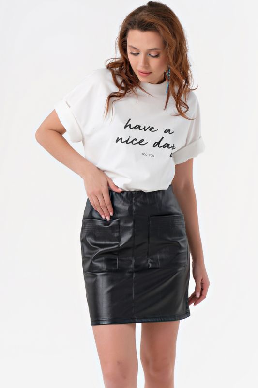 Black Straight Leather Mini Skirt