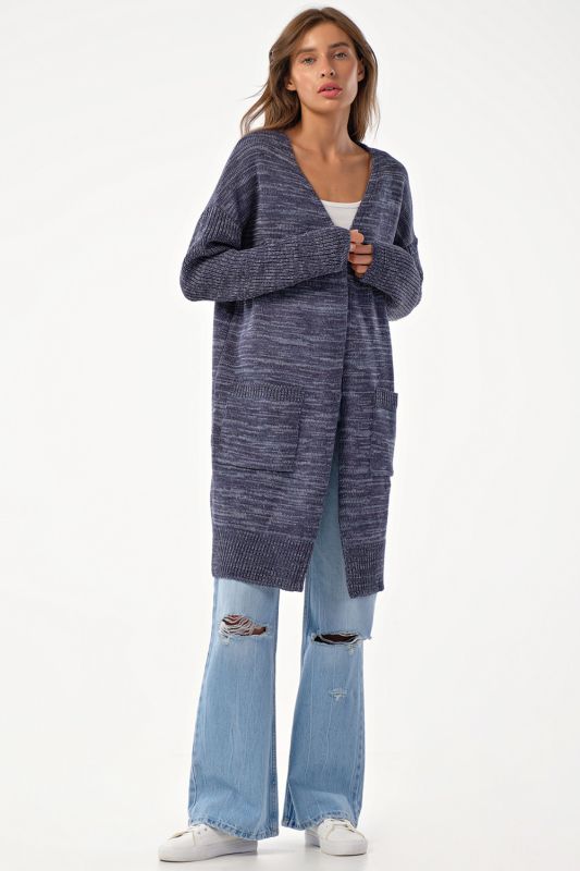 Knitted cardigan with pockets blue melange