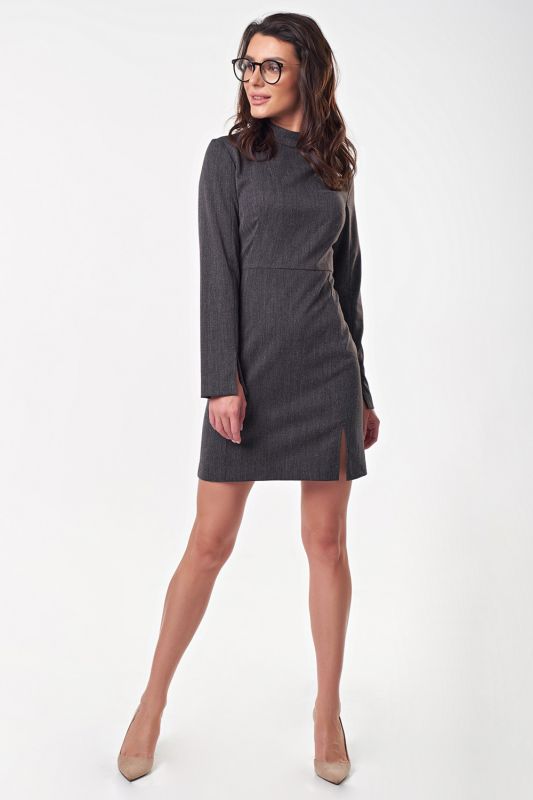 Graphite long sleeve short office dress with long sleeve