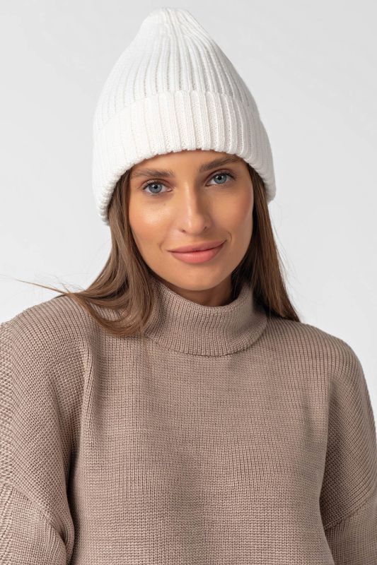 Knitted beanie hat with lapel milky