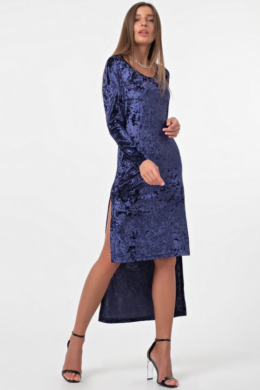 Dark blue velvet dress with slits on sides