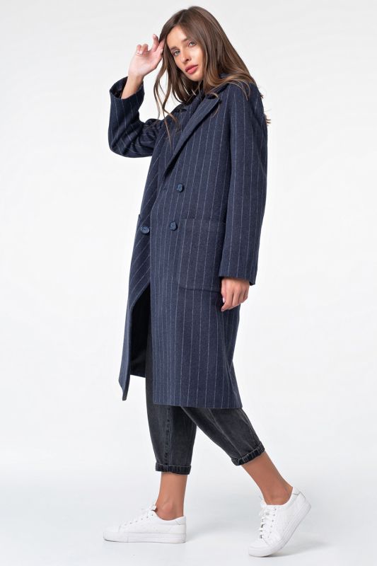 Blue striped wool double-breasted straight coat