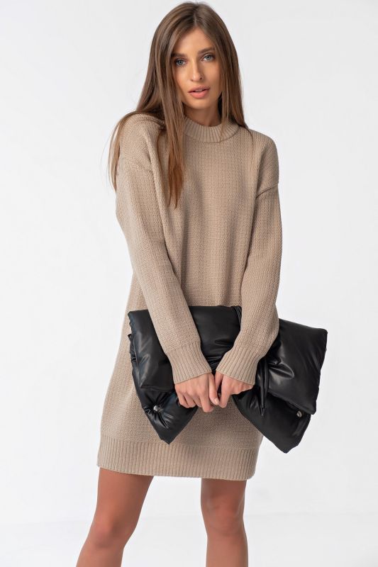 Beige short wool knitted dress