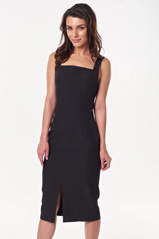 Wide Straps Office Dress Black