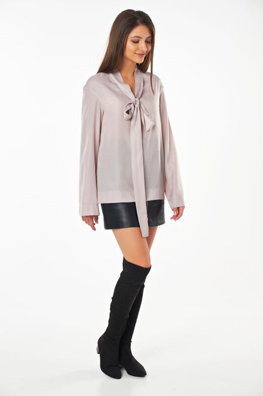 Blouse with bow on the neck gray-beige