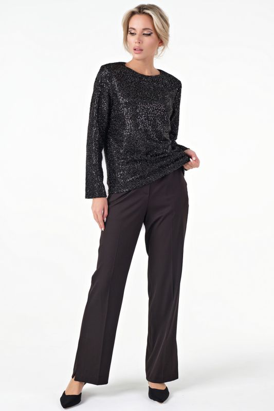 Straight silhouette blouse of knitted fabric with sequins black