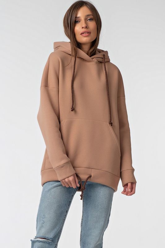 Warm hooded over-size hoodie made of futera beige