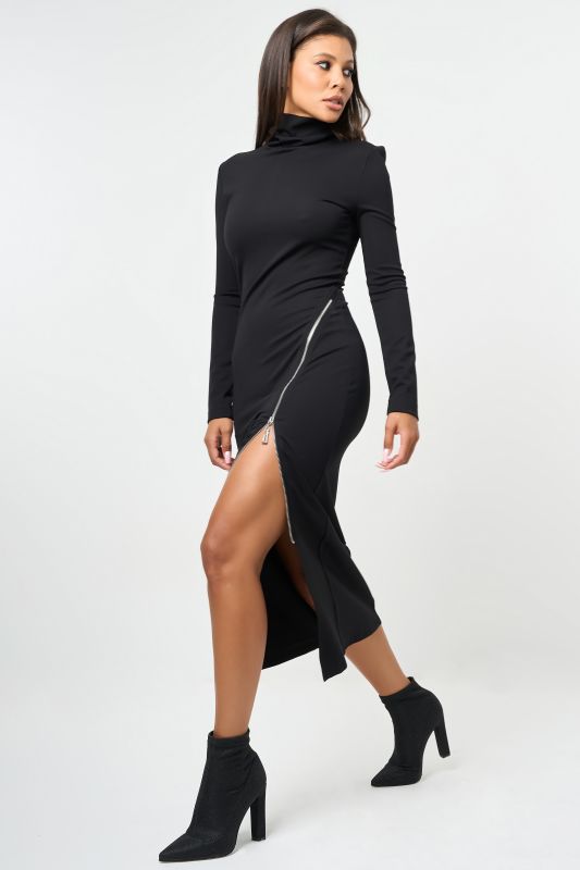 Dense knit dress with zipper closure black