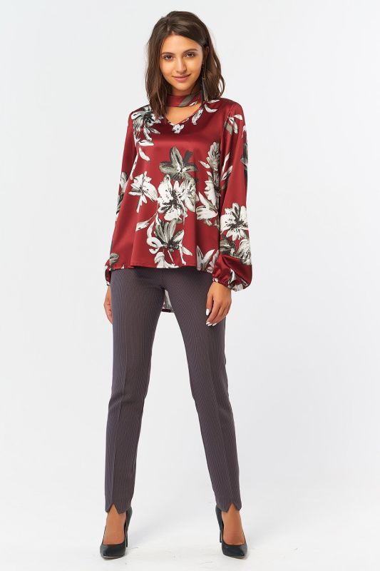 Straight blouse with wide sleeve with floral print on burgundy