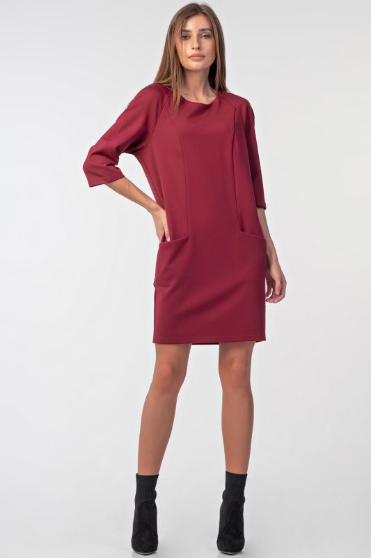 Casual short dress with pockets dark red